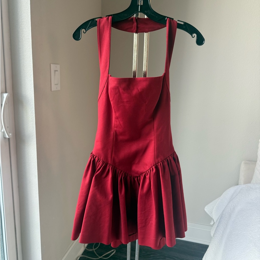 NWT Helsa Faille Halter Dress in Red, XXS - Picture 4 of 7
